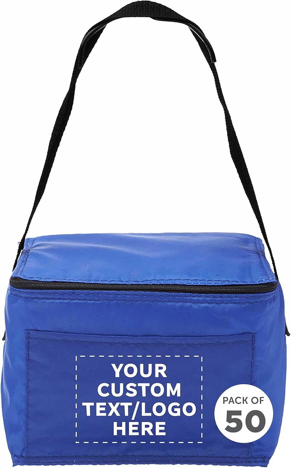 DISCOUNT PROMOS Juego de 50 bolsas de almuerzo pequeñas personalizadas, paquete a granel personalizado, aisladas, se adapta a 6 latas, perfectas