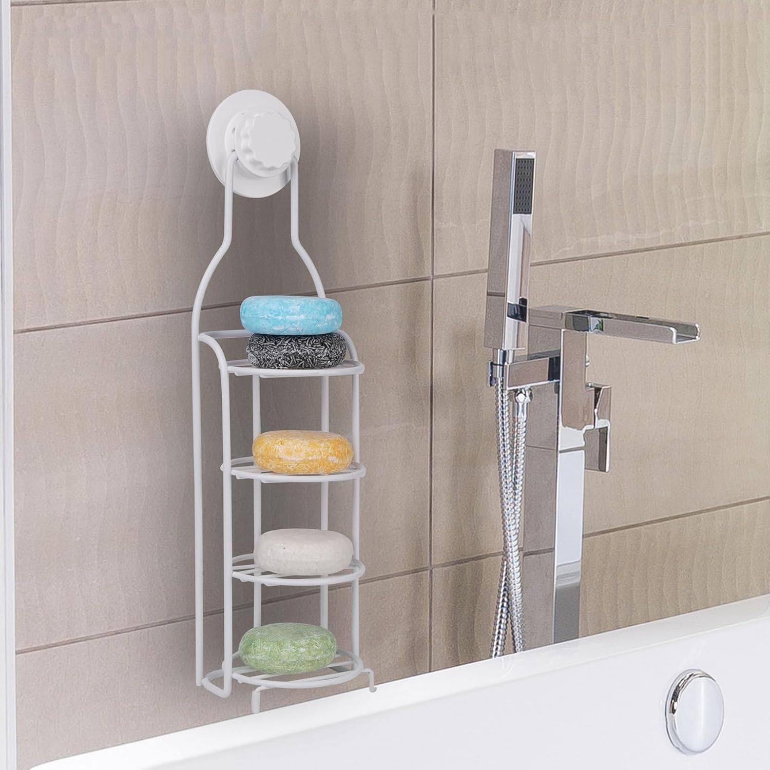 Jabonera para pared de ducha, jabonera de 4 niveles, barra de acero inoxidable, ducha, baño, autodrenante, resistente al óxido, potente sin taladrar