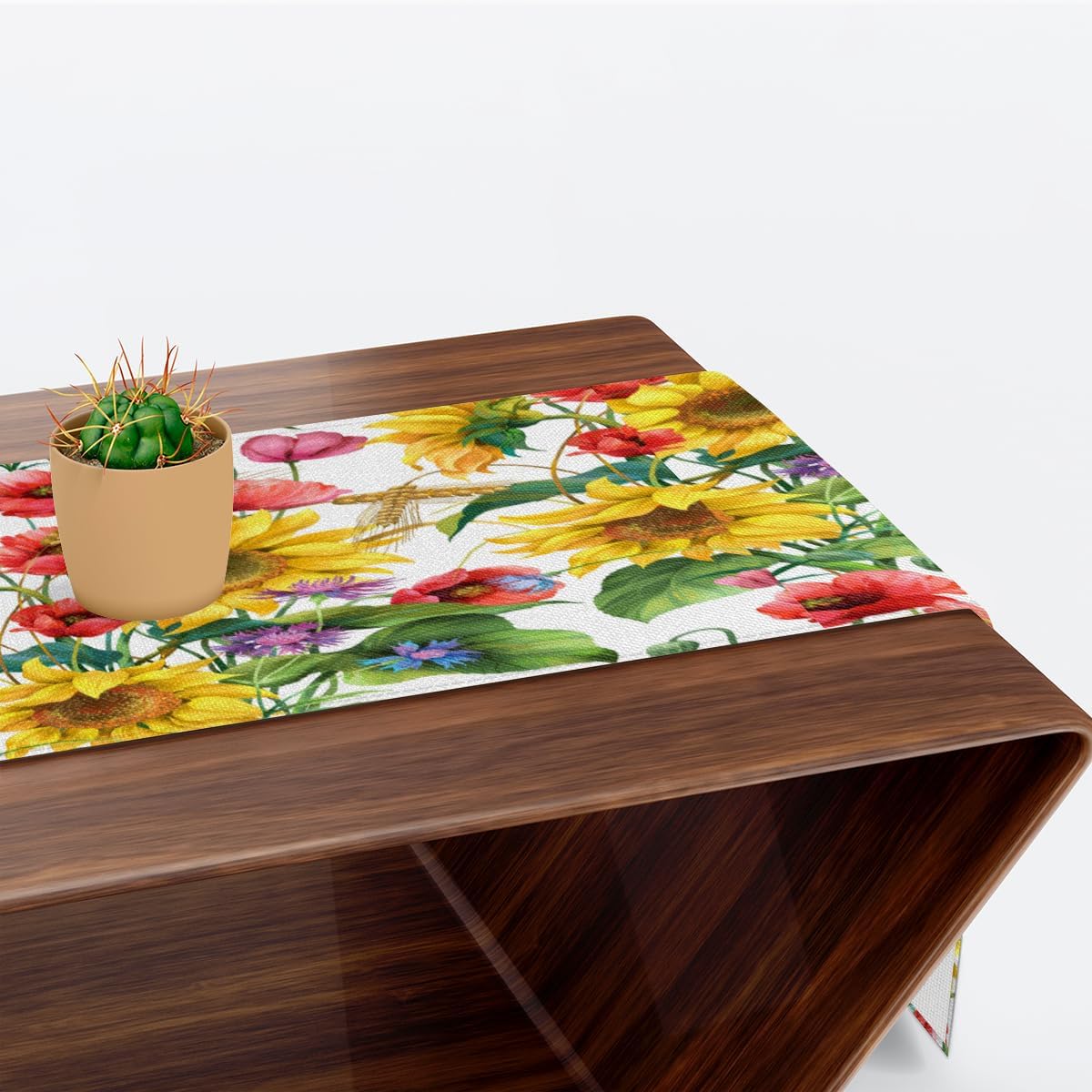 Table Runner Sunflowers Flowers, Autumn Rustic Linen Table Cloth Kitchen Dining Table Decor for Home Party 13 x 72 Inches