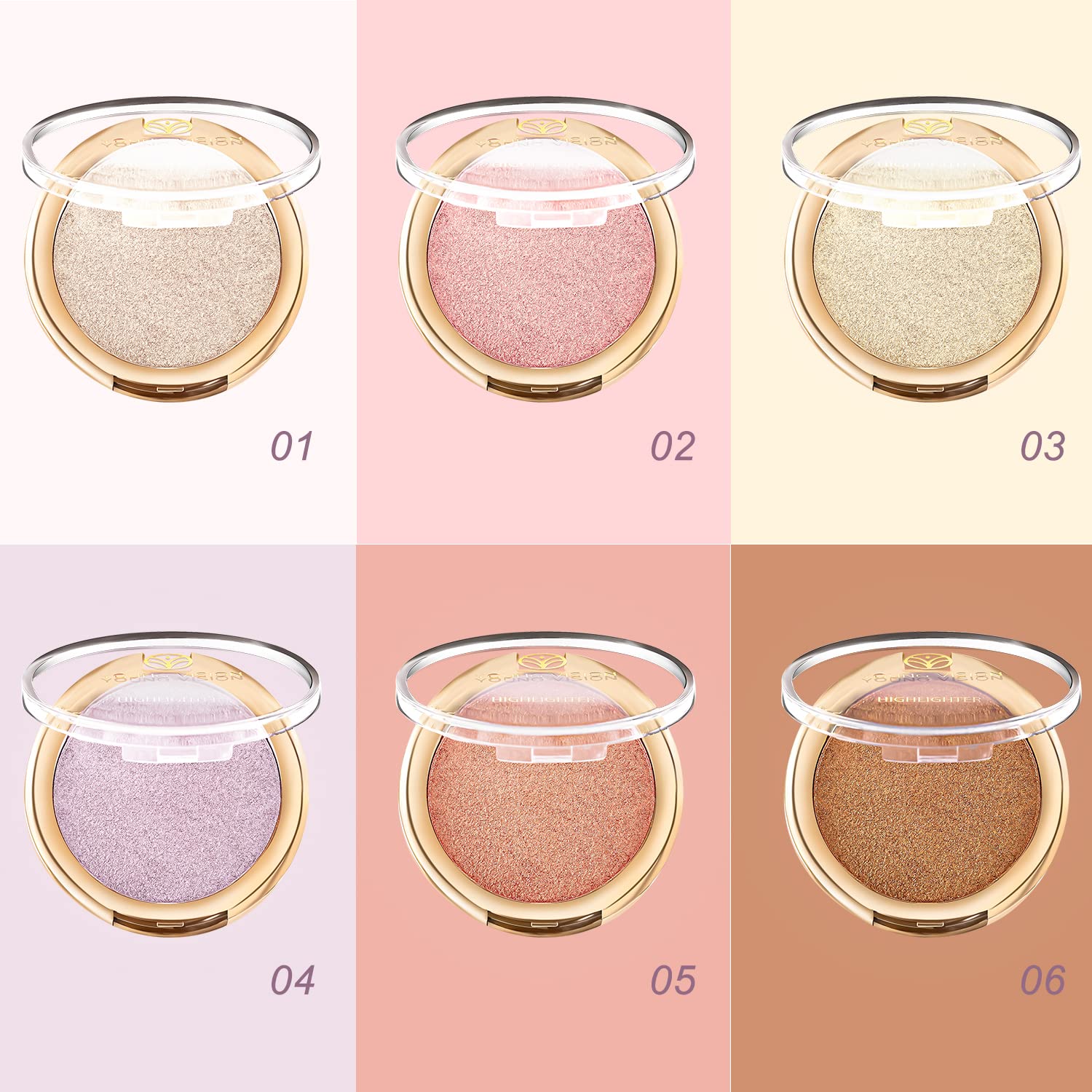 YOUNG VISION Paleta de polvos iluminadores horneados, tonos brillantes de perlas transparentes para maquillaje iluminador facial, iluminadores de