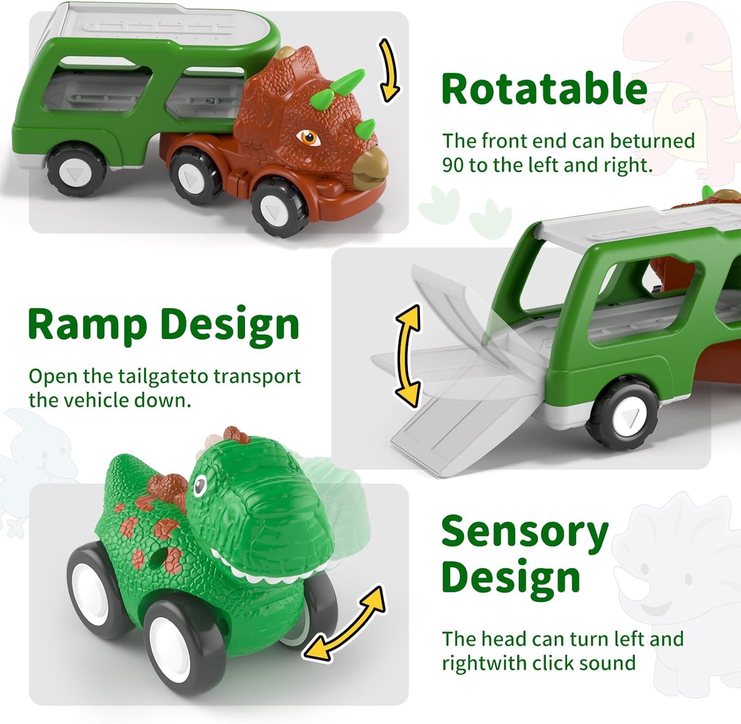 Camión de dinosaurios de juguete para niños pequeños de 1 a 3 2 a 4 años, auto de dinosaurio 5 en 1 para niños y niñas, juguete para niños de 1, 2,