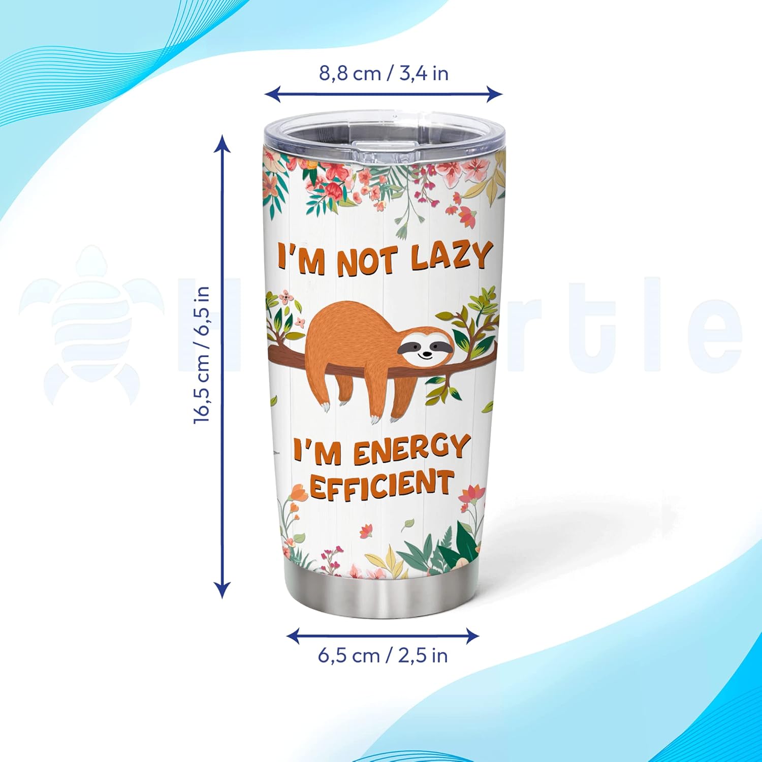 Hyturtle Regalos personalizados para los amantes de los perezosos  I’m Not Lazy I’m Energy Efficient – Vaso de acero inoxidable con nombre