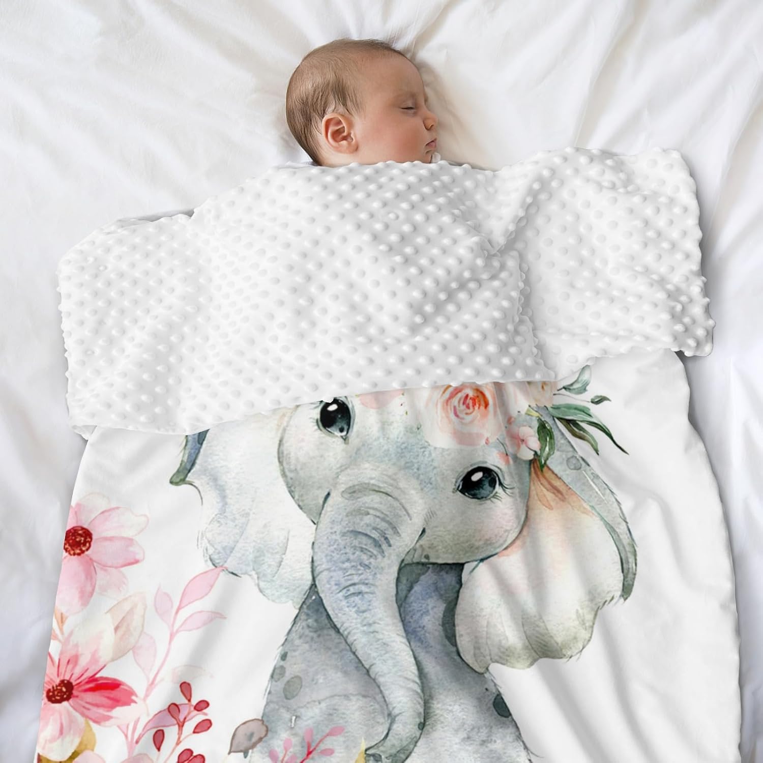 Manta personalizada con nombre, lindos diseños de elefantes Minky de felpa, manta personalizada para recién nacidos con nombre, el mejor regalo para