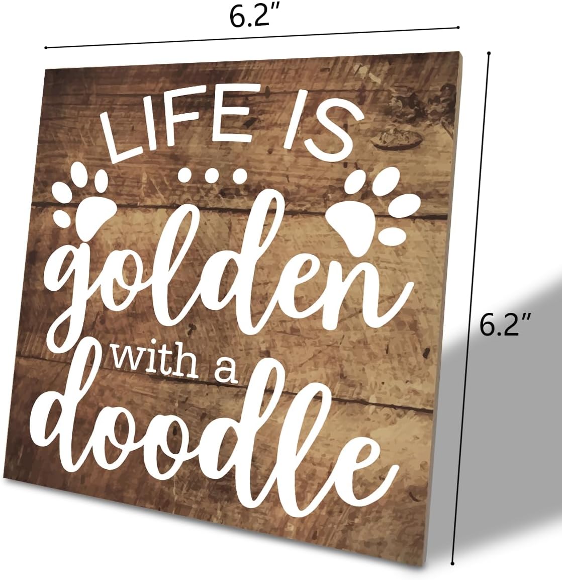 Cartel de mascota, placa de madera de 6.2 x 6.2 pulgadas, decoración de madera para la familia de perros, bloque de madera de pie, decoración de