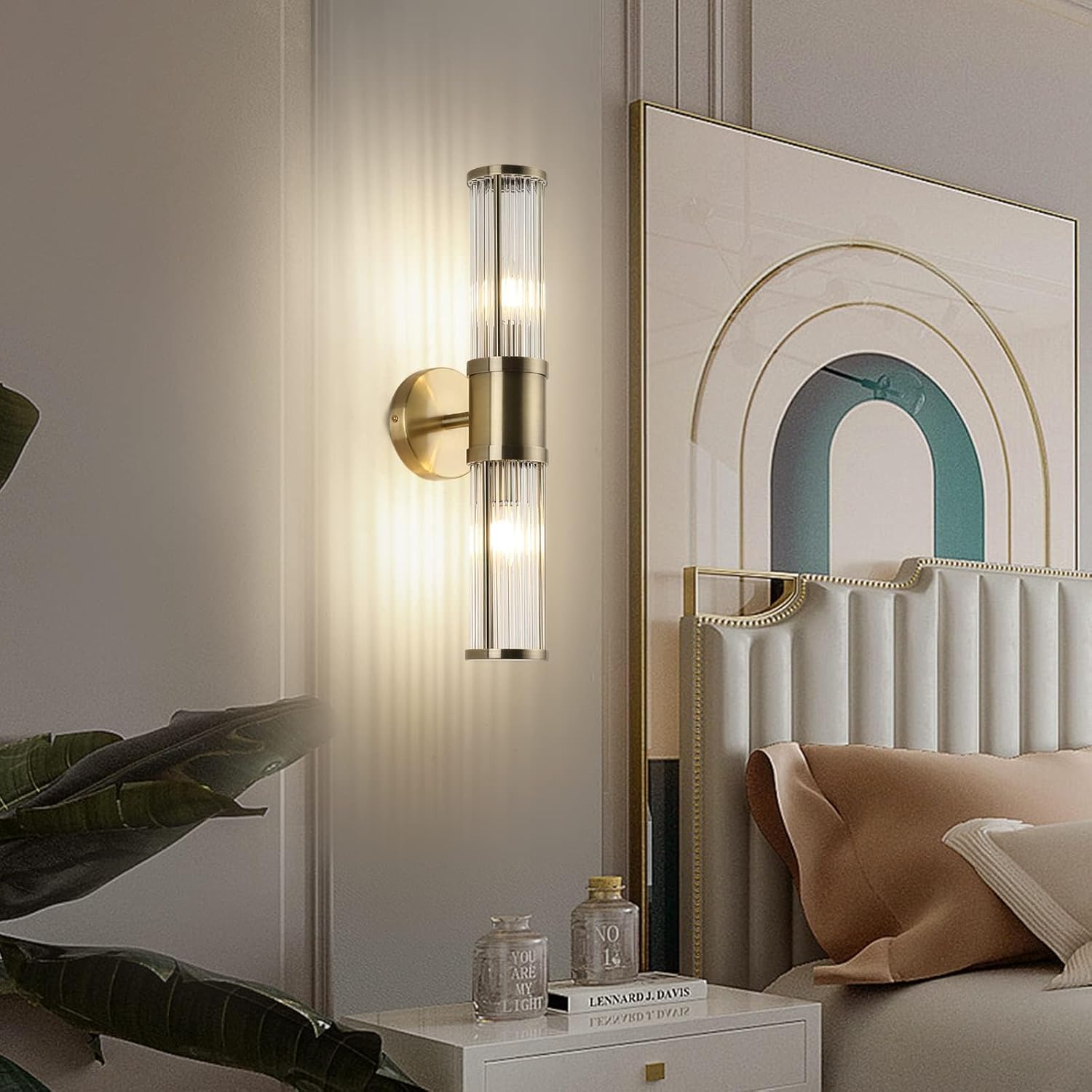 Lámpara de pared con varillas de vidrio para interiores, de bronce antiguo, accesorios de tocador para baño, junto al espejo, lámparas de