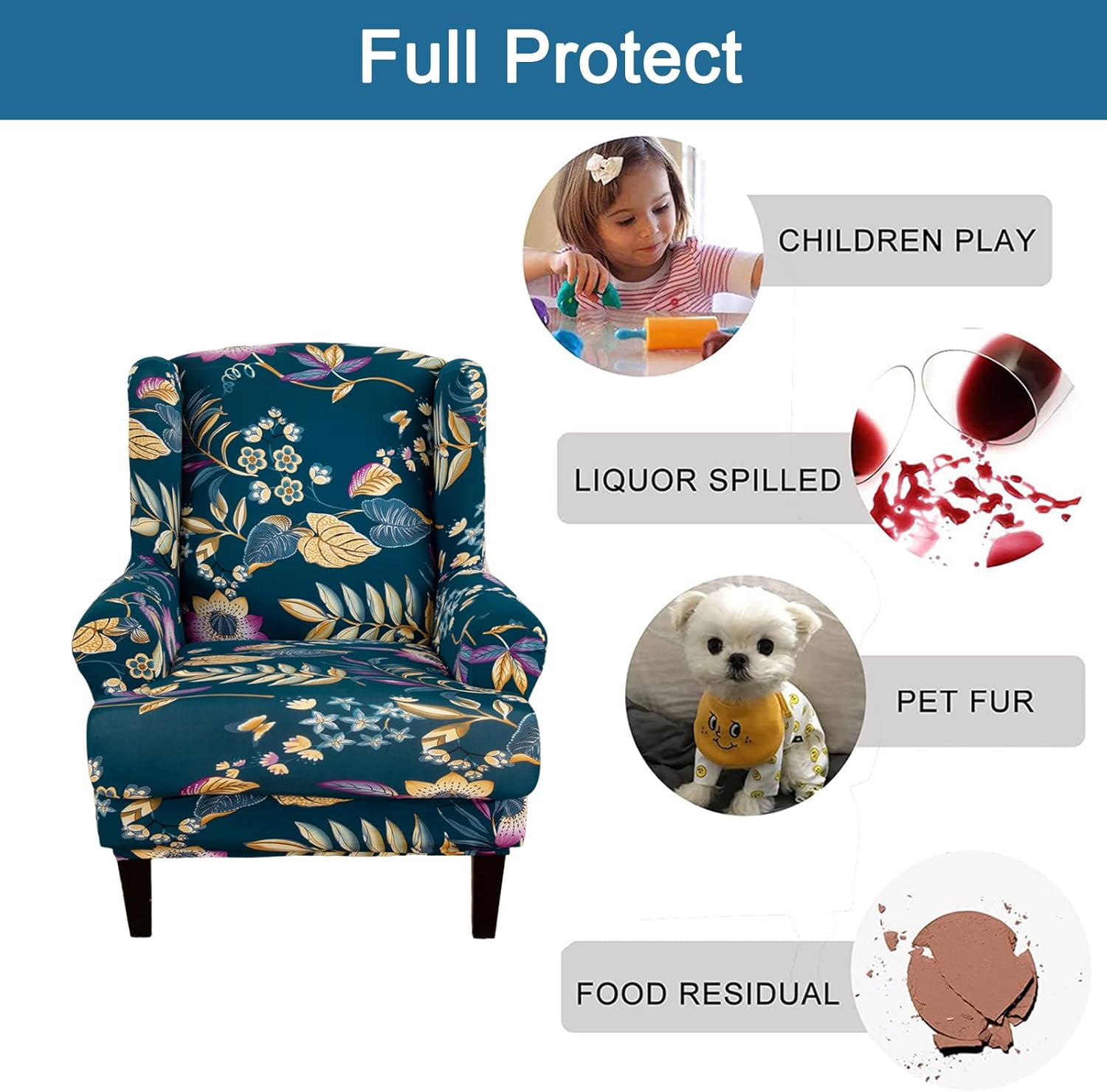 FUANGUI Funda elástica para silla con respaldo de ala, 2 piezas, fundas impresas para silla de ala con funda de cojín, tela de elastano, funda de
