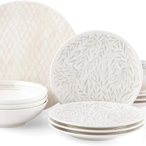 Lenox Juego de 12 piezas neutrales texturizadas de lino, 16.70 libras Lenox Juego de 12 piezas neutrales texturizadas de lino, 16.70 libras