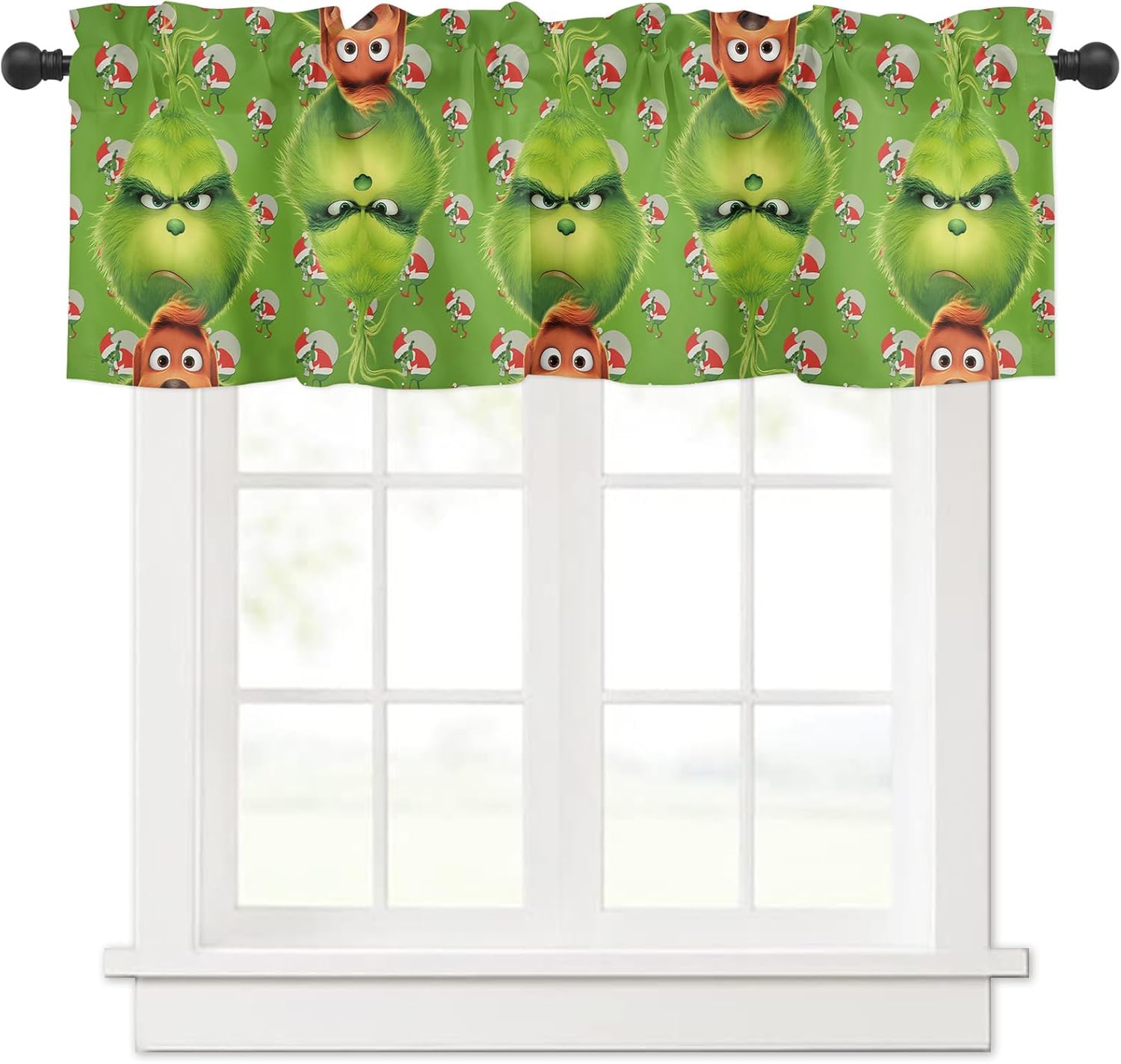 Cenefa de ventana de Navidad de monstruo verde para cocina, sala de estar, cortina de ventana de Feliz Grinchmas para dormitorio, cenefa de ventana
