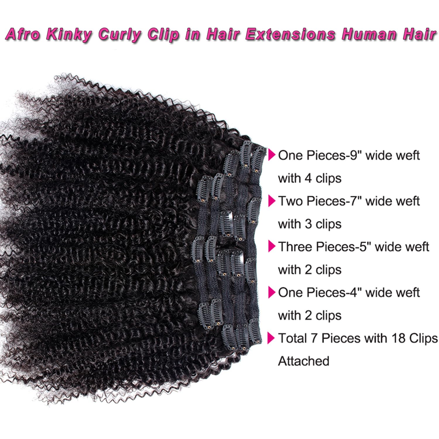 VTAOZI Afro Kinky Curly Clip in Hair Extensions Real Human Hair for Black Women Brazilian Kinky Curly Human Hair Clip in Extensions 7Pcs with