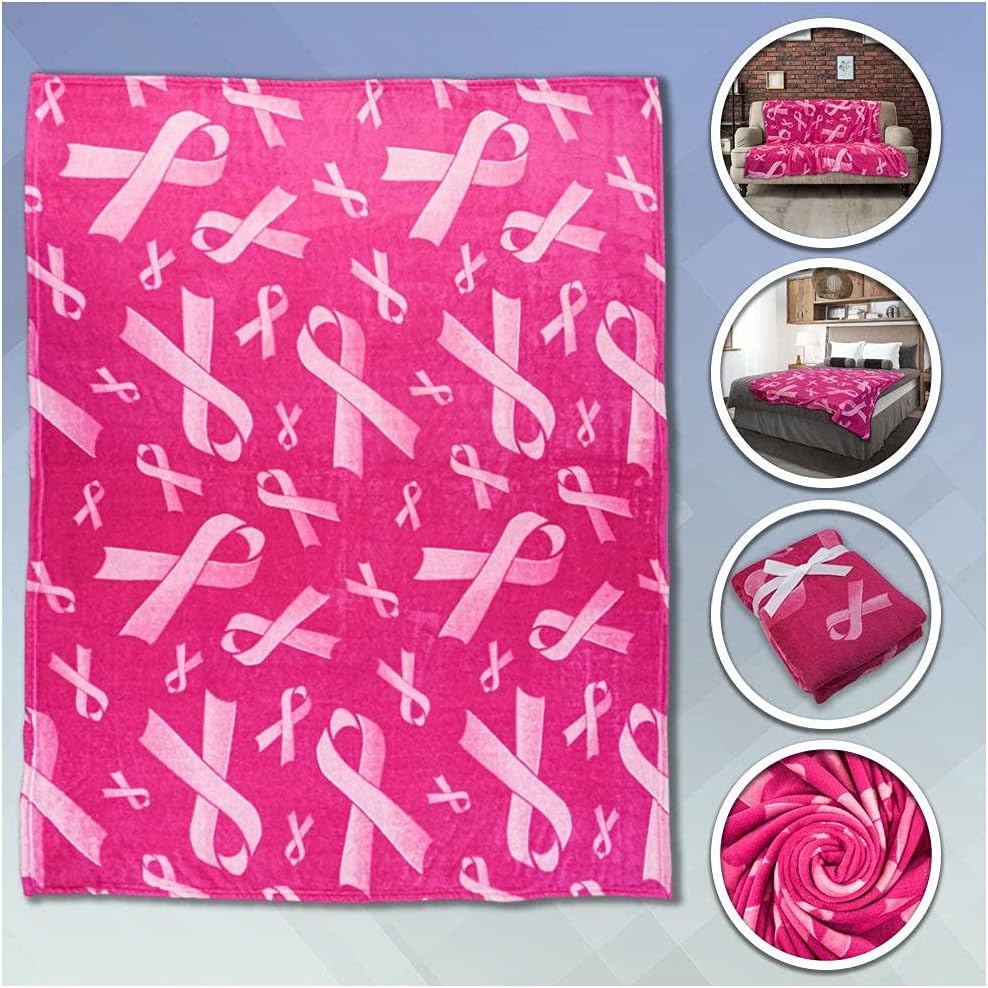 Pink Ribbon – Manta de concientización sobre el cáncer de mama, manta suave de 50 x 60 pulgadas, perfecta para la temporada de acurrucarse
