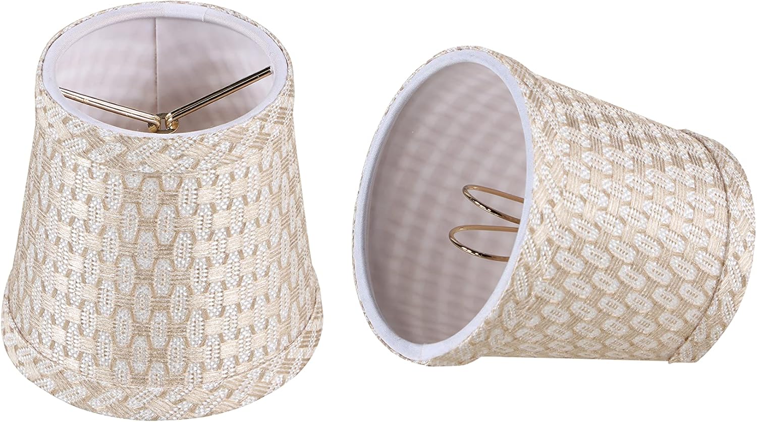 Aspen Creative 51017-2, Empire – Pantalla de lámpara de araña con clip, blanco y beige, 3 pulgadas superior x 4 pulgadas inferior x 4 pulgadas de