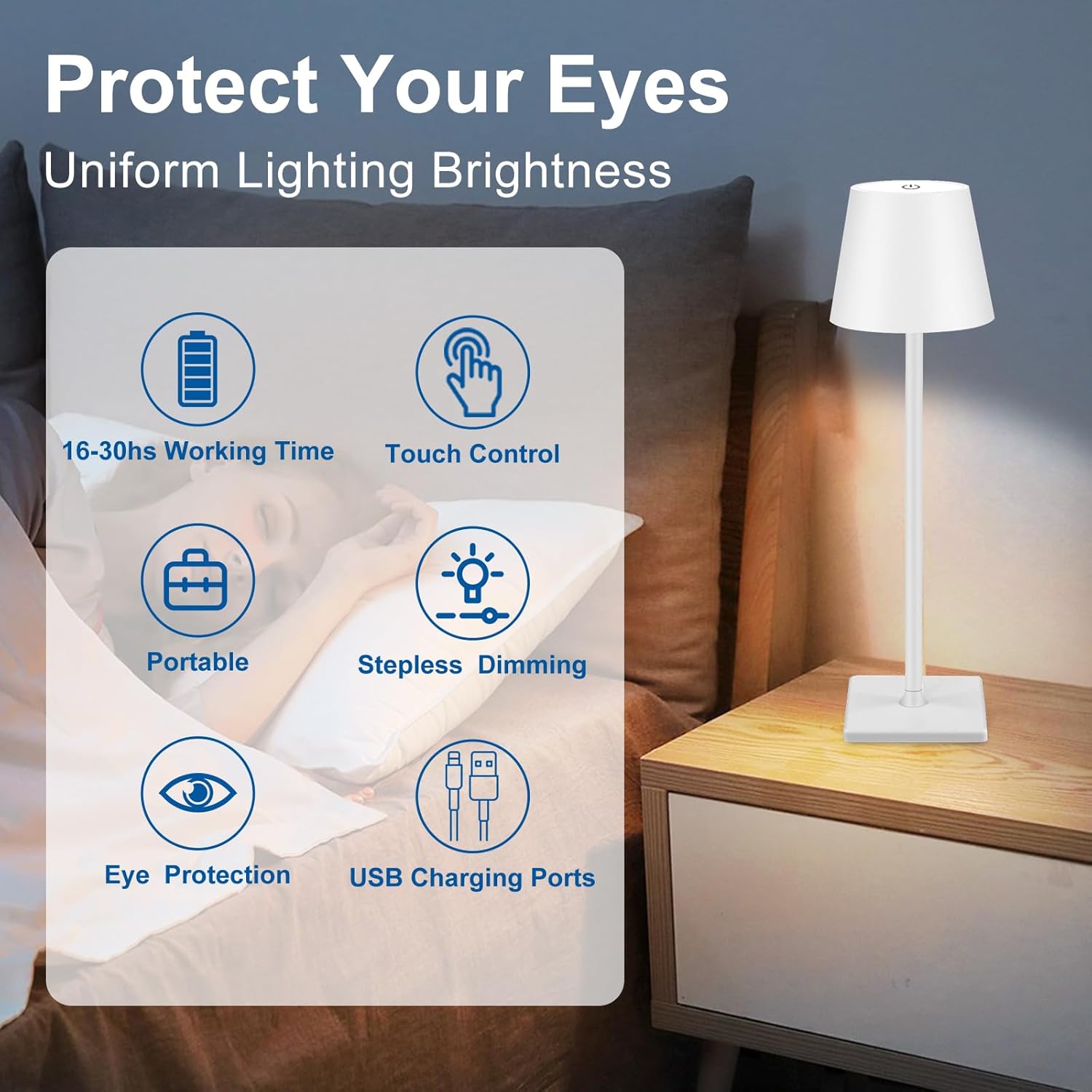 Aiwewin Lámpara de mesa inalámbrica, lámpara de escritorio LED portátil, funciona con pilas, luz de mesa de 5000 mAh, atenuación de 3 colores,