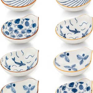 Tazones de salsa de cerámica para salsa de soja, juego de 8 condimentos, platos de acompañamiento (azul) Tazones de salsa de cerámica para salsa de soja, juego de 8 condimentos, platos de acompañamiento (azul)