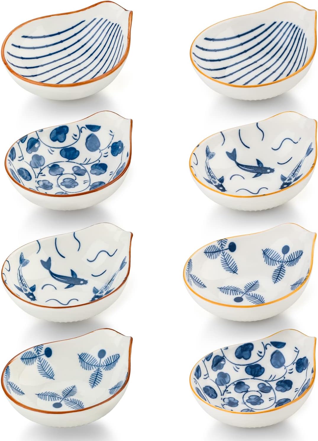 Tazones de salsa de cerámica para salsa de soja, juego de 8 condimentos, platos de acompañamiento (azul)