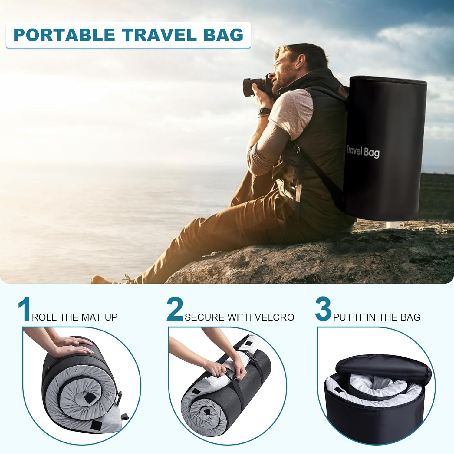 MUUEGM Colchón de espuma viscoelástica para campamento, tapete de dormir CertiPUR-US, colchón enrollable portátil para adultos, tienda de campaña,