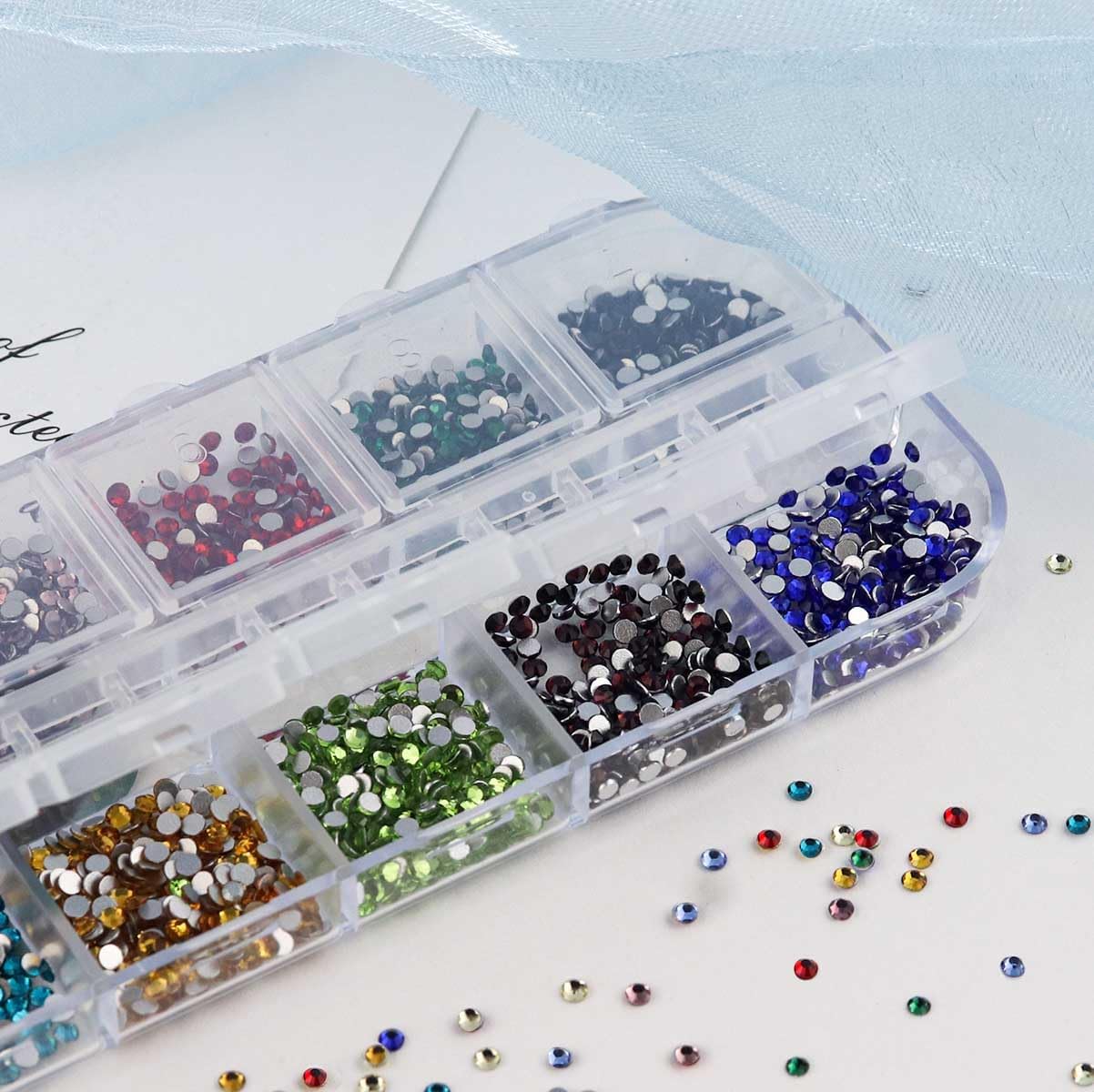 2400 diamantes de imitación con parte trasera plana, gemas de cristal redondas de colores para arte de uñas y maquillaje facial, diamantes de
