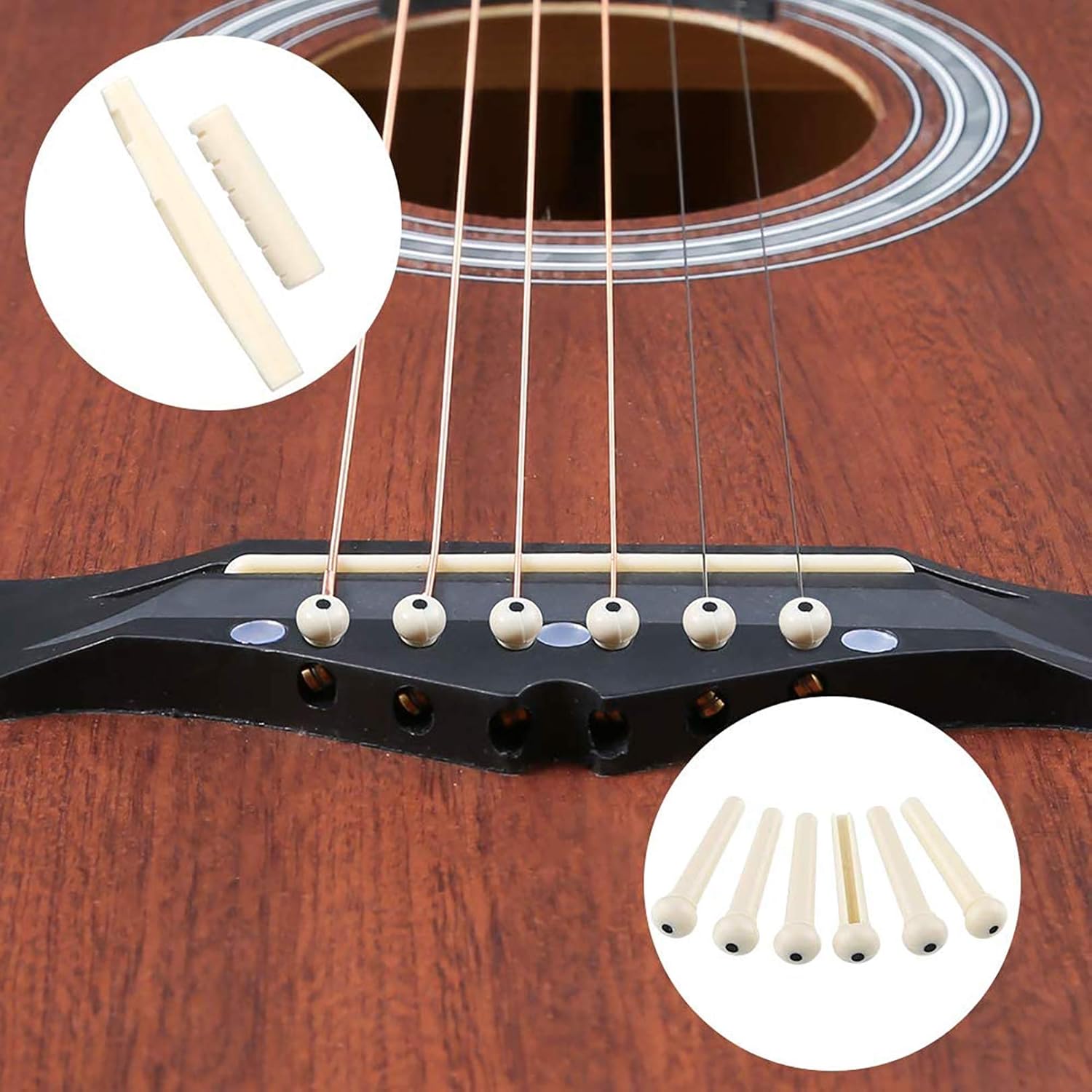 Kit de accesorios de guitarra de 65 piezas, incluyendo cuerdas de guitarra, púas, cejilla, púas de dedo del pulgar, enrollador de cuerda, pasadores