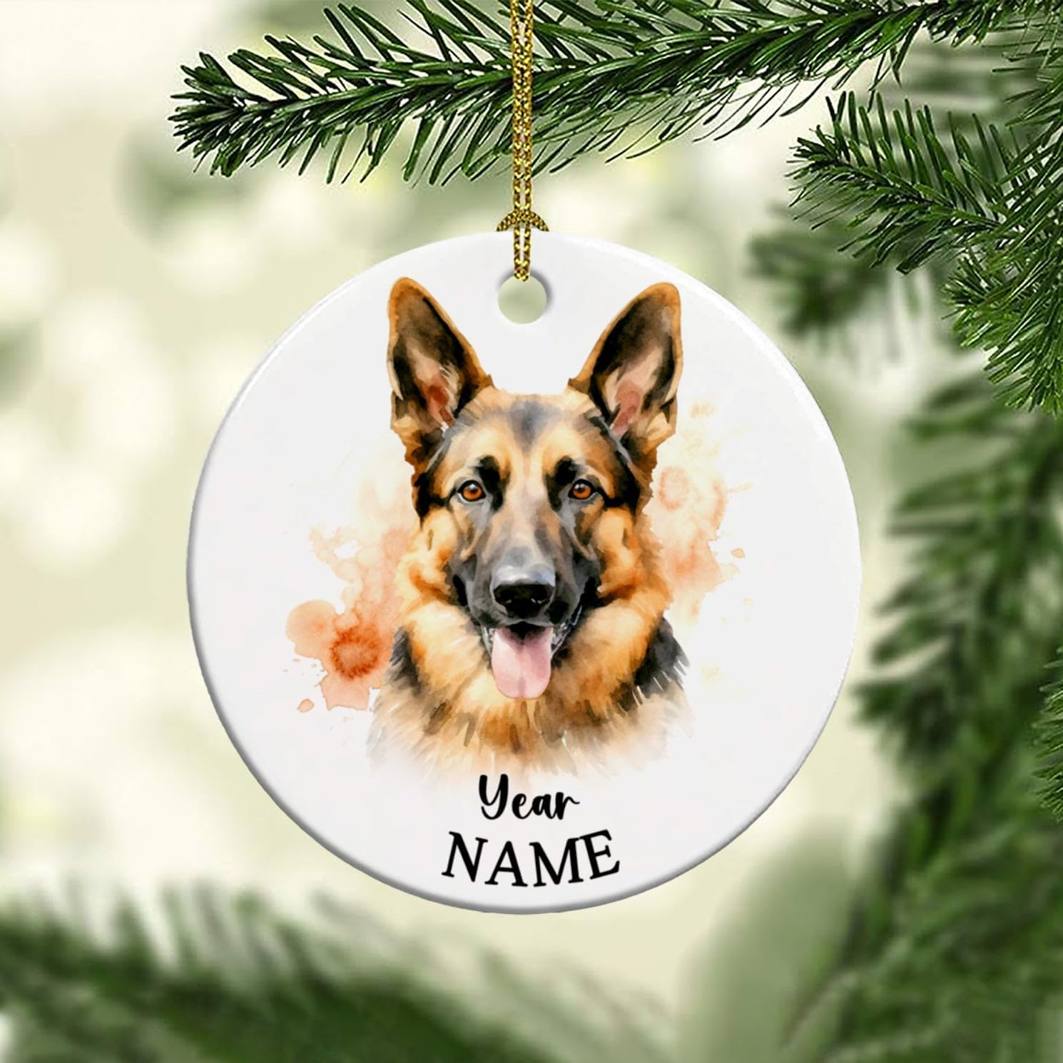 Adorno personalizado de cerámica para perro pastor alemán, adorno de árbol de Navidad personalizado para perro con nombre y año, adorno de cerámica