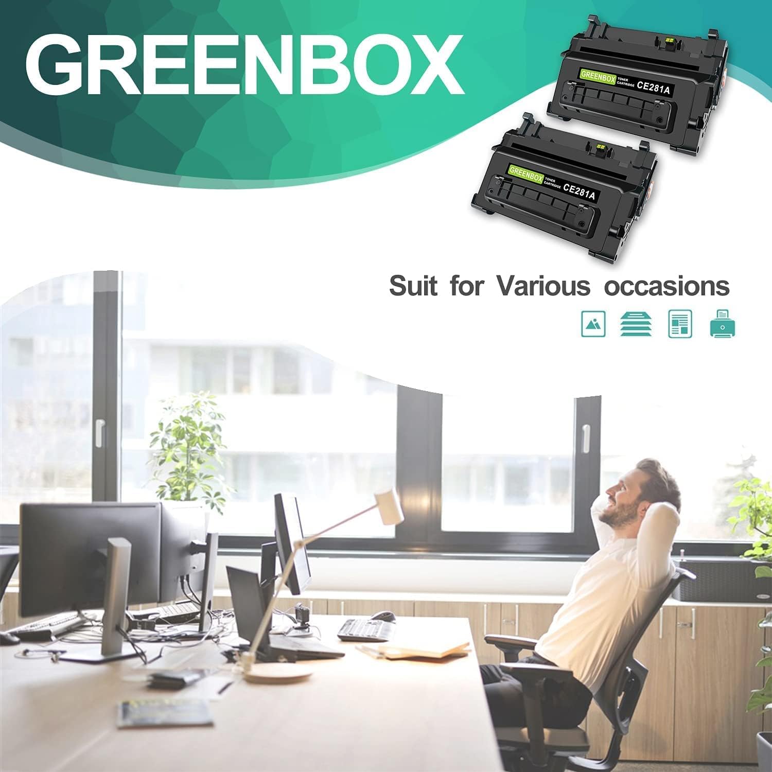 GREENBOX Cartucho de tóner 81A 2 unidades compatibles con HP 81A CF281A 10,500 páginas de alto rendimiento, para HP Enterprise MFP M605 M604 M604N