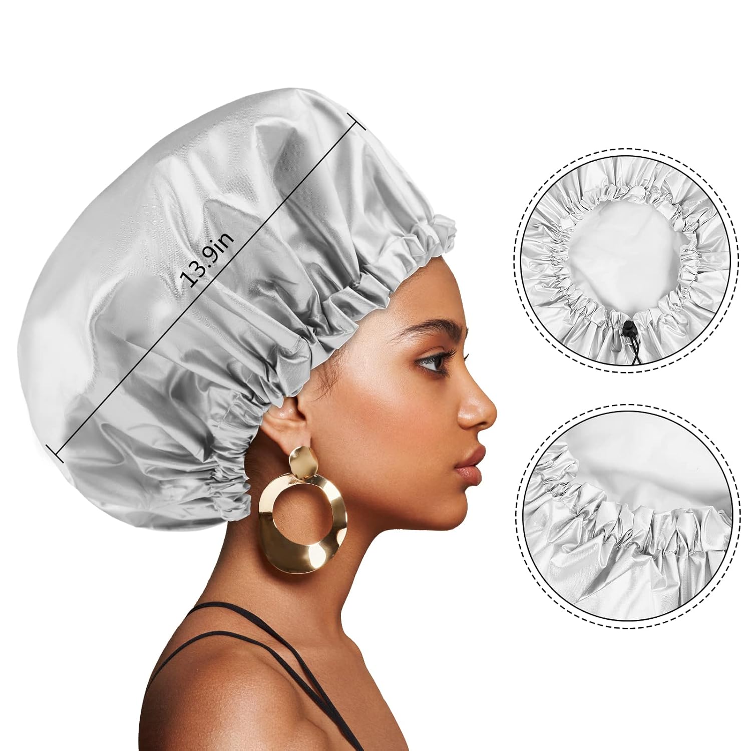 Gorro de ducha, grande ajustable y reutilizable, doble capa para rastas, gorro de baño impermeable para mujeres, niñas, trenzas, spa, cabello largo