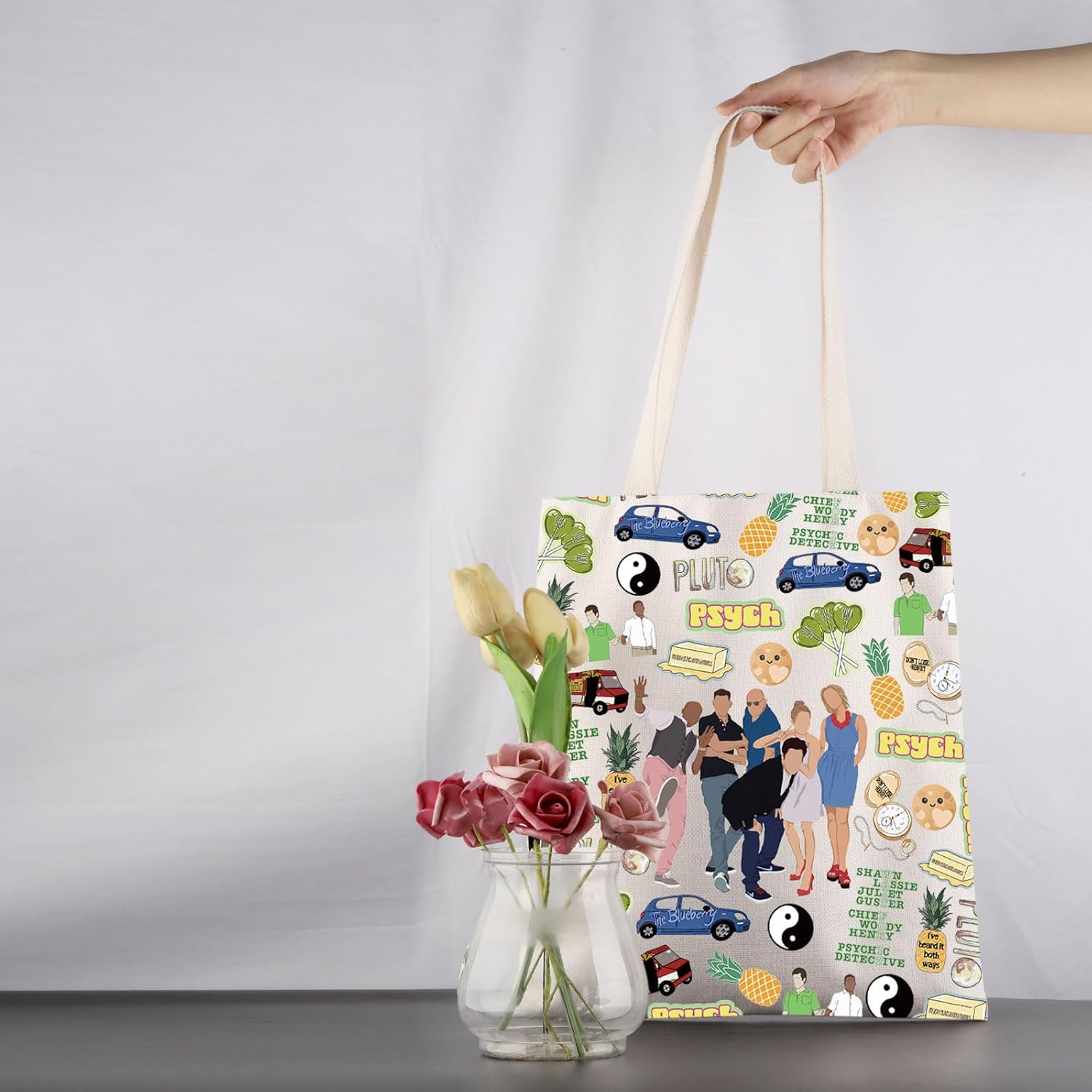 ENSIANTH Psych Fan Gift Comedia TV Show Inspired Tote Bag Psychos Lover Gift I’ve Heard it Both Ways Gift Pineapple Gift