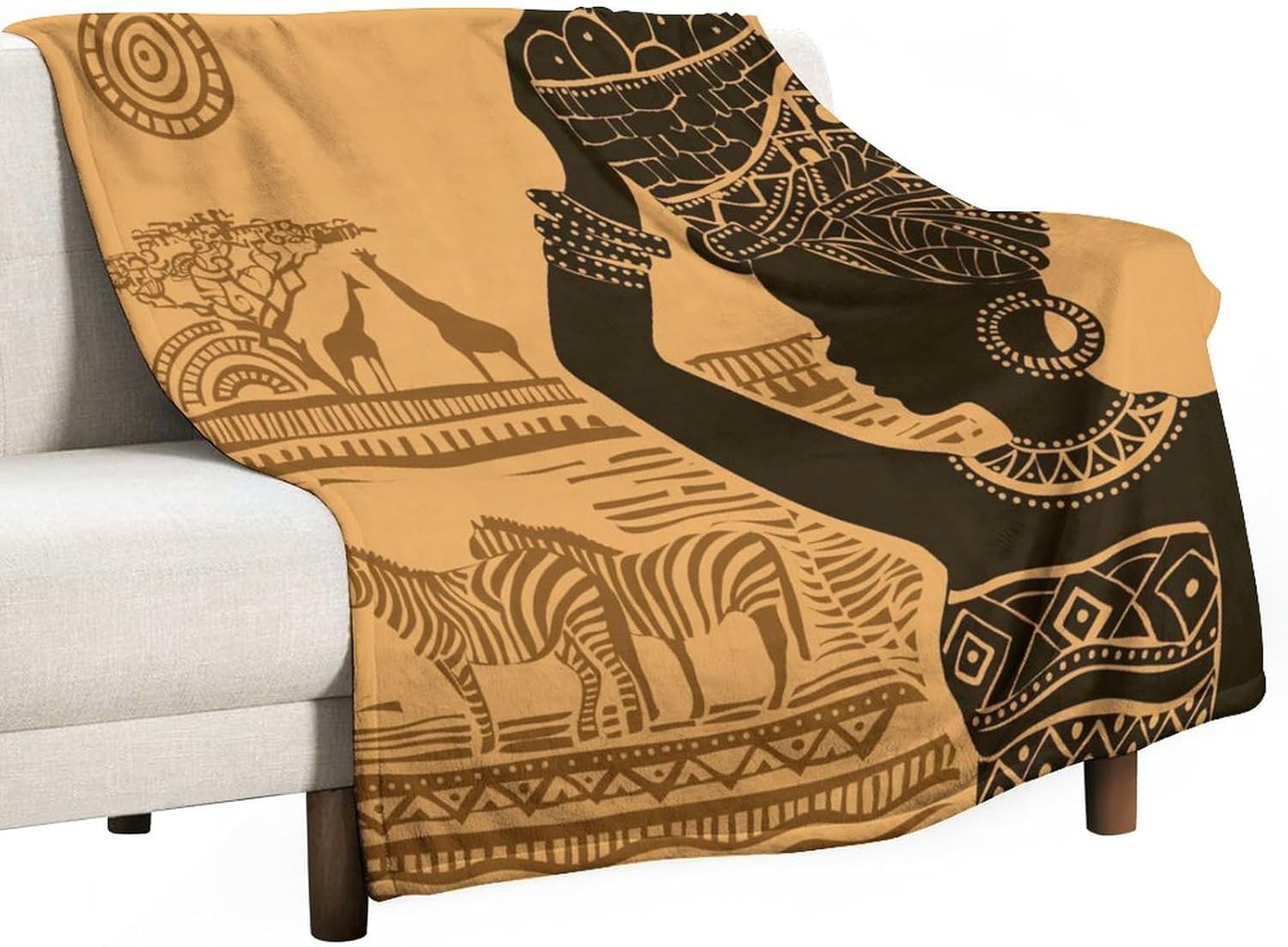 Manta de mujer afroamericana con animales salvajes de naturaleza y animales salvajes, para cama, sofá, sillón de doble cara, silla de oficina,