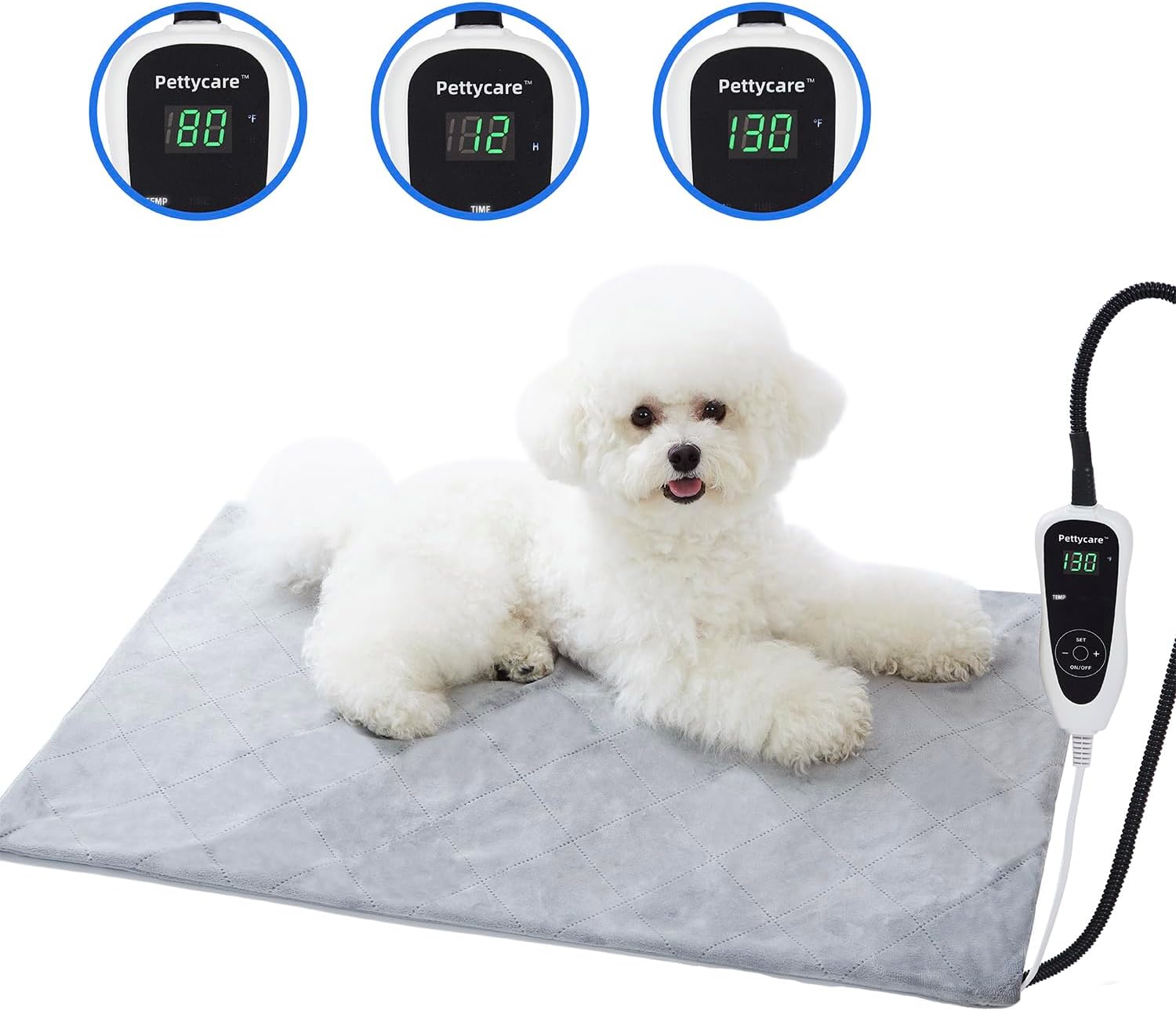 pettycare Almohadilla térmica para mascotas para perros y gatos, calefacción eléctrica con cable envuelto en acero, temporizador de 25 niveles y