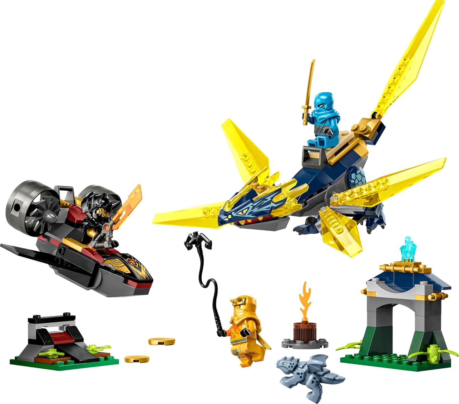 LEGO NINJAGO NYA y Arin’s Baby Dragon Battle 71798 Juguete de construcción Ninja, cuenta con un chorro, 2 dragones, 3 minifiguras y Baby Riyu, idea