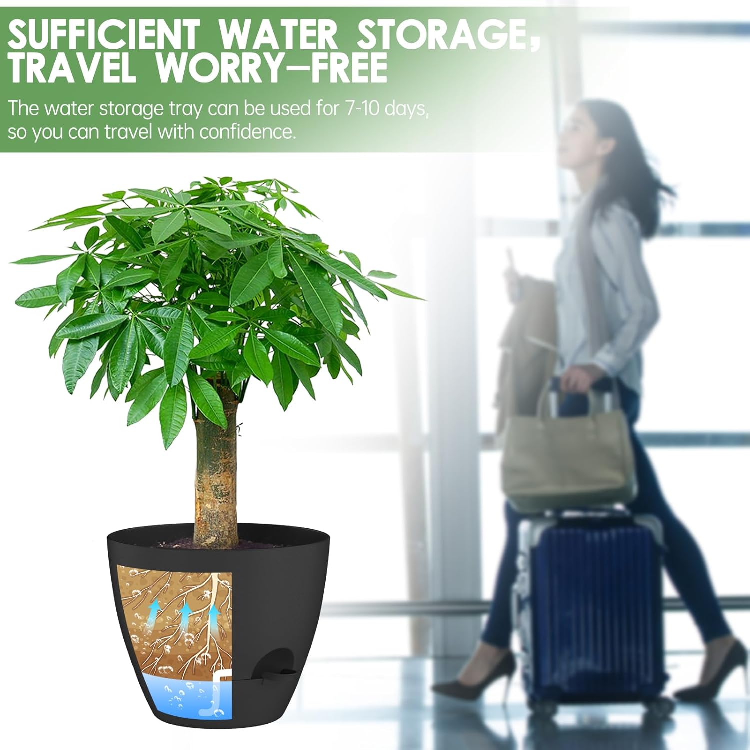ZMTECH Maceta de 12 pulgadas, paquete de 1 maceta para plantas de interior, maceta de riego automático con agujeros de drenaje y platillo para