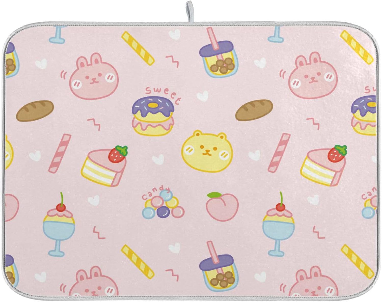 Cute Dessert Rabbit Donut Bubble Tea Peach Dish Mat Washnable Absorbent Kitchen Mat For Counter Drying Mats For Countertop Tapete Para Cocina 16” x