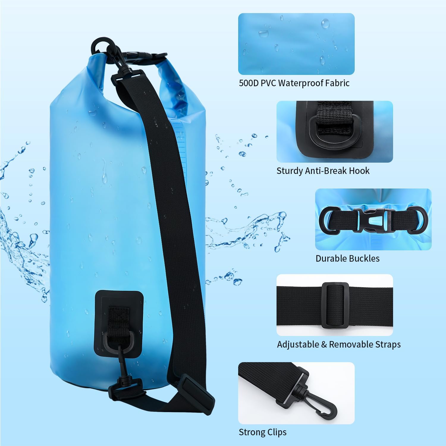 Bolsa seca impermeable para mujeres y hombres, bolsa de almacenamiento ligera y seca de 10 L15 L, saco flotante con funda impermeable para teléfono,
