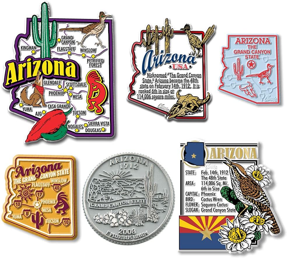 Juego de imanes de Arizona de seis piezas de Classic Magnets, incluye 6 diseños únicos, recuerdos coleccionables fabricados en los Estados Unidos