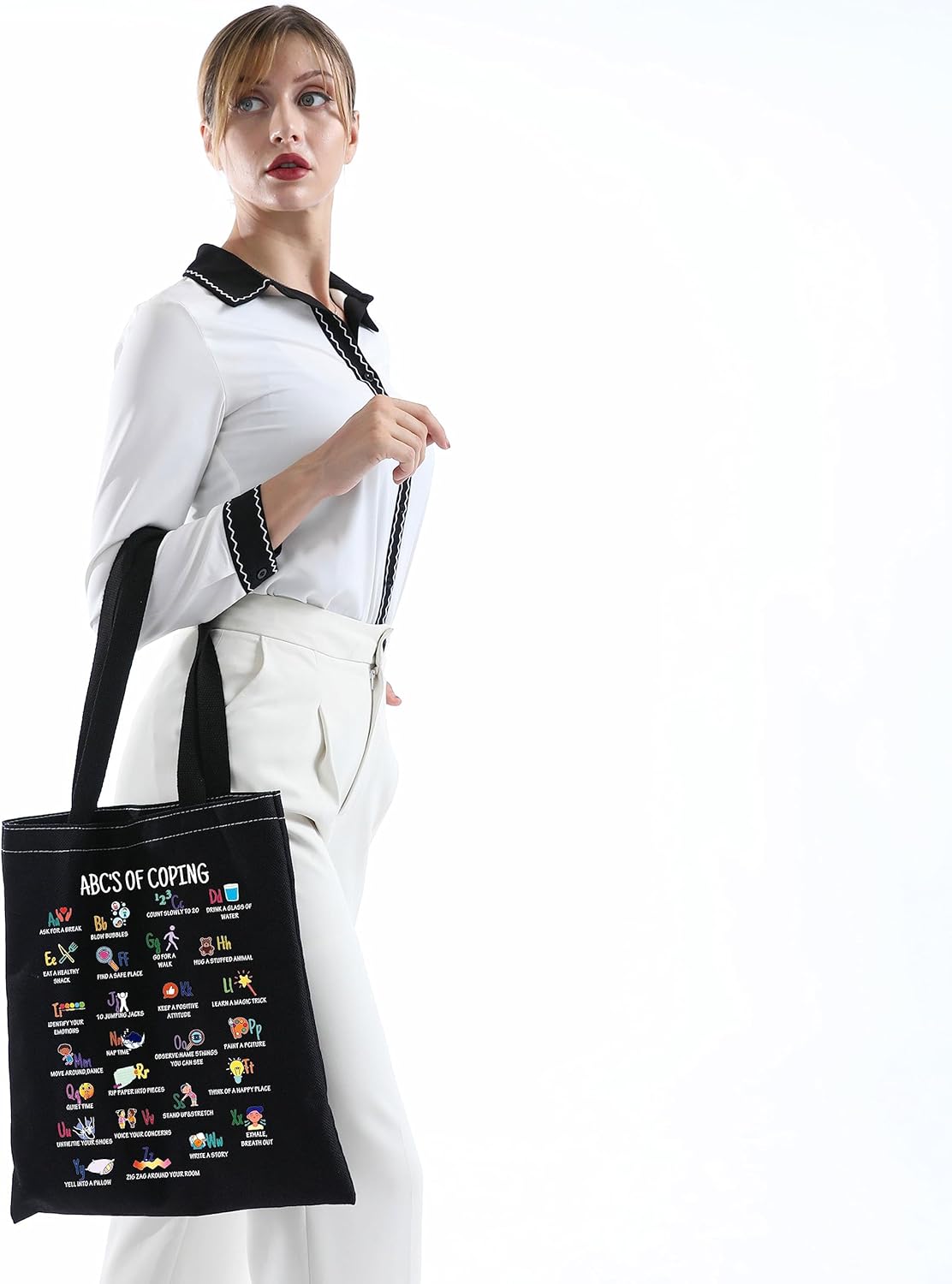 Bolsa de mano con alfabeto de afrontamiento, regalo de salud mental, bolsa de mano para el consejero psicólogo