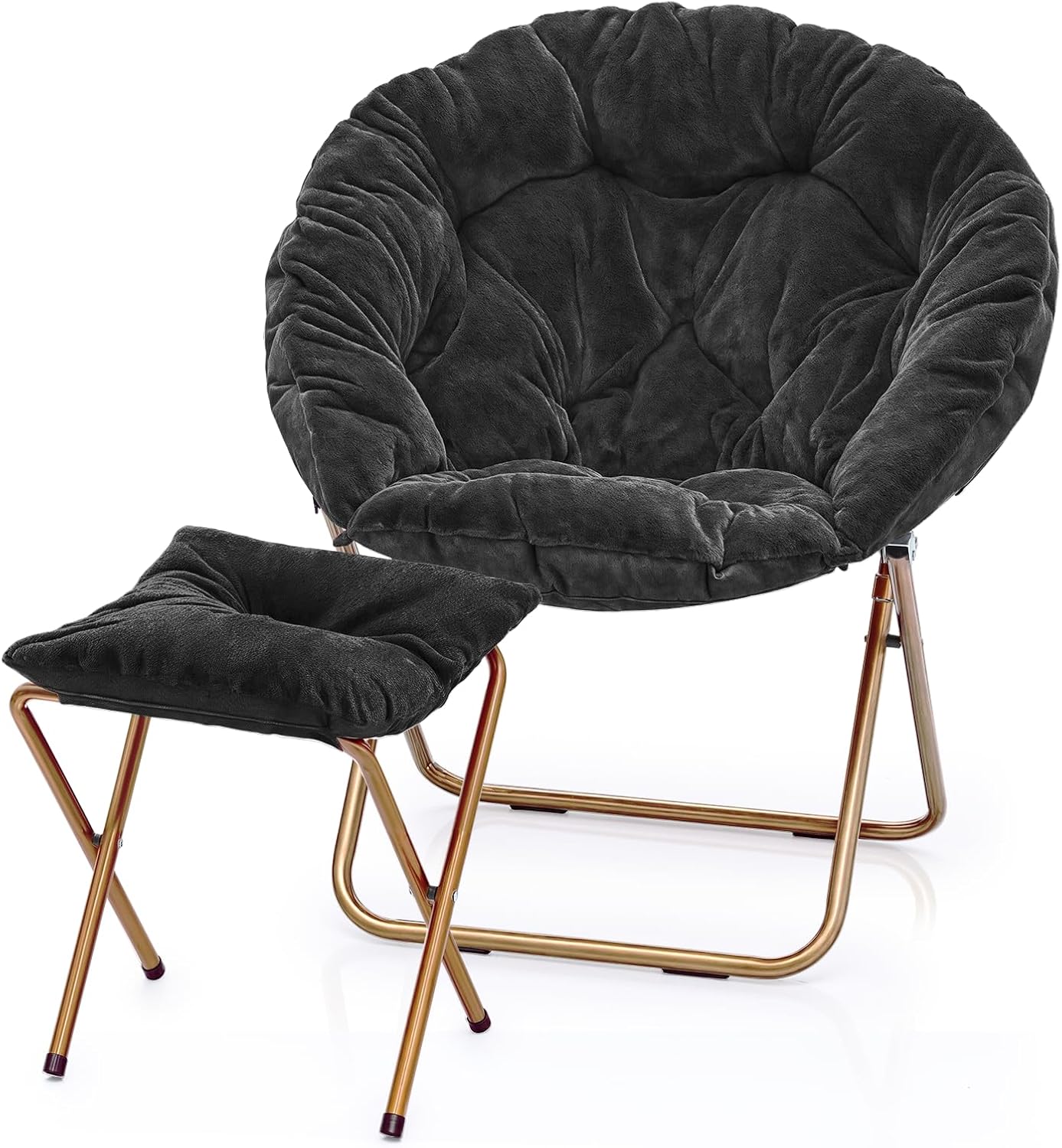MoNiBloom Silla redonda plegable de piel sintética para dormitorio, sala de estar, dormitorio, marco de metal plegable, de gran tamaño, cómoda,