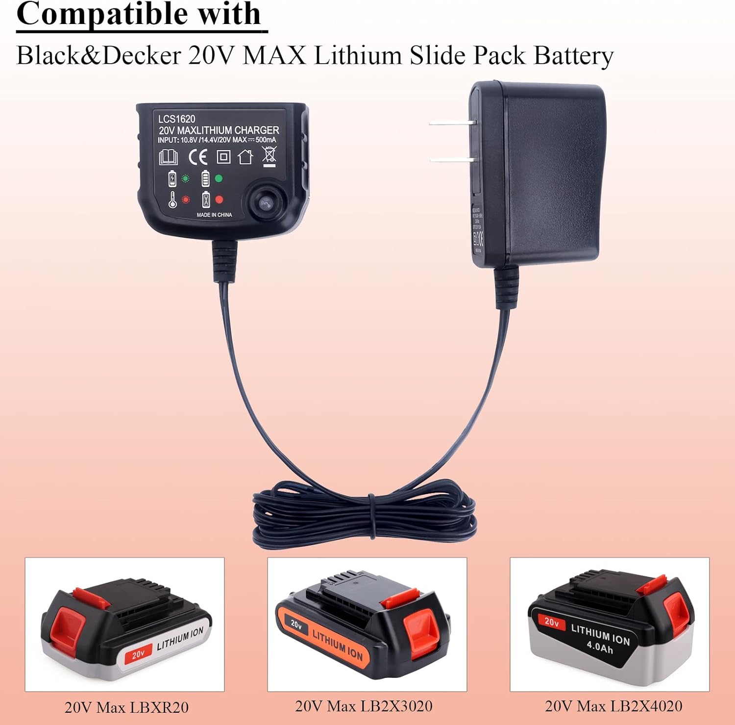 Lasica Repuesto para cargador de batería de litio de 20 V Black and Decker LCS1620B compatible con Black & Decker 20 voltios Max Litio LBXR20