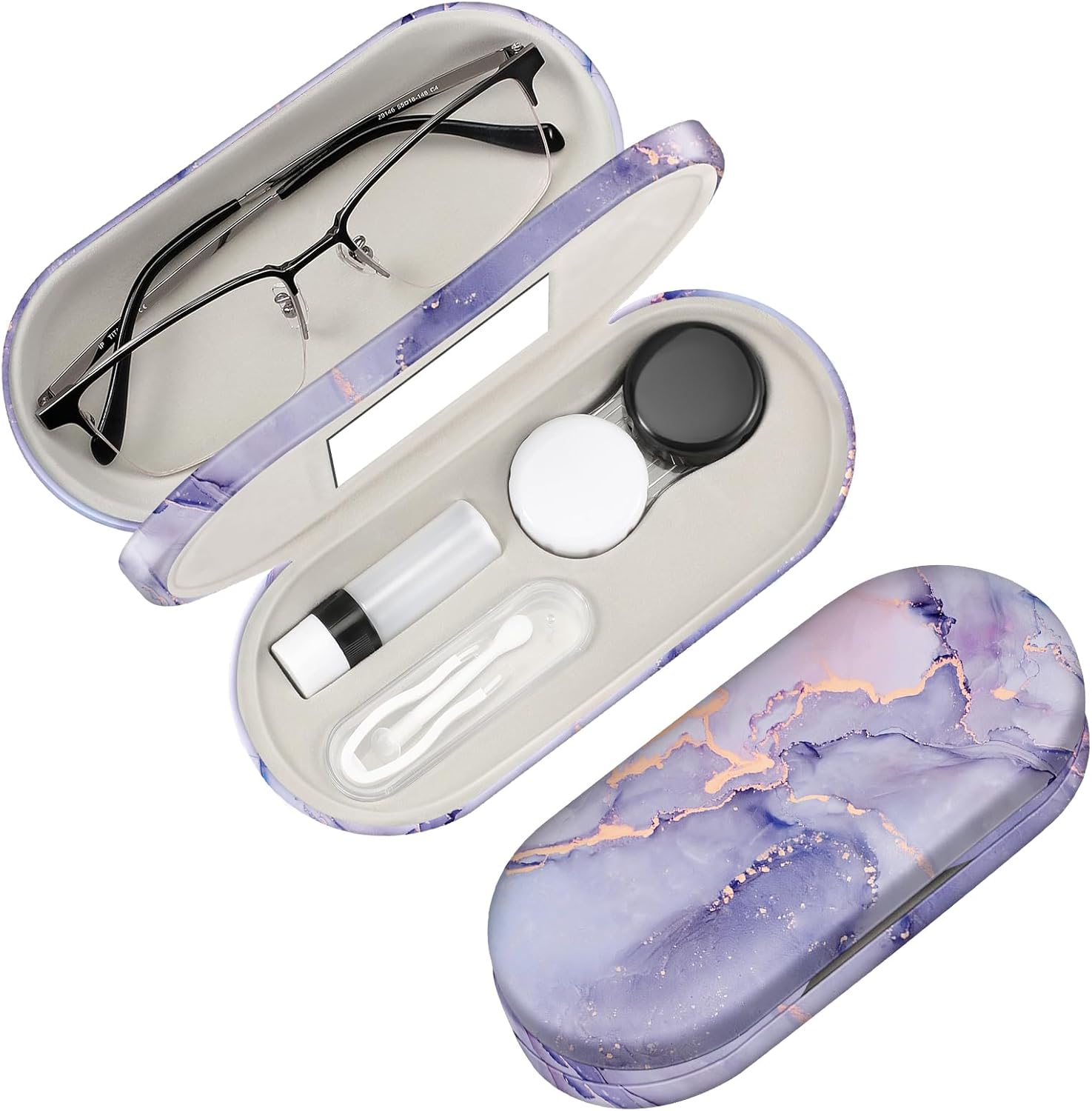 Fintie Funda para lentes de contacto 2 en 1 y funda para gafas, funda de viaje portátil de doble cara para lentes de contacto con espejo integrado,