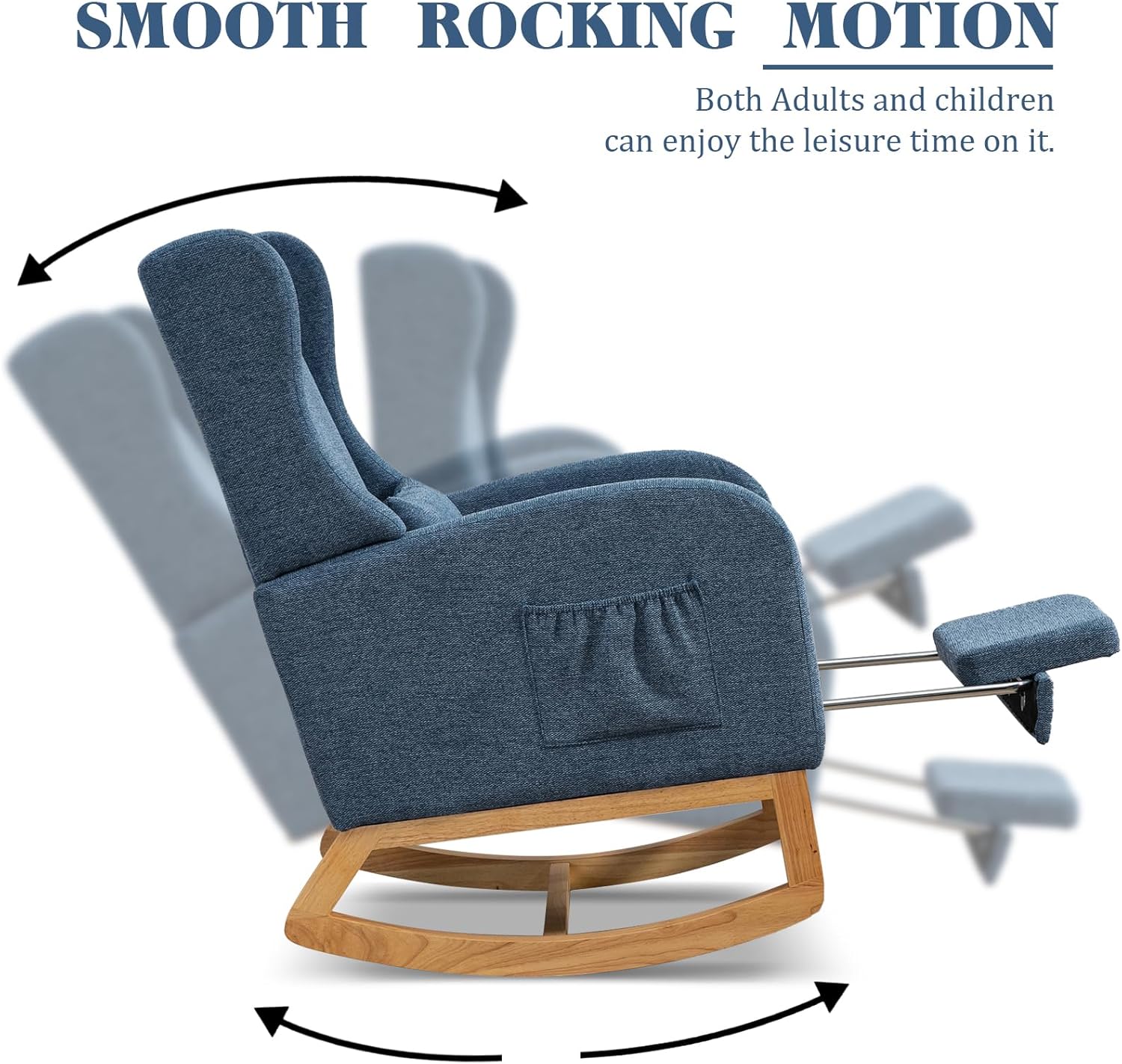 Dxacvkc Mecedora de poliéster con reposapiés ajustable, mecedora de respaldo alto con bolsillo lateral, almohada, silla decorativa con respaldo