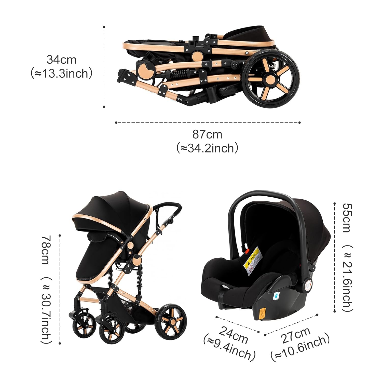 Sistema de viaje 3 en 1 para bebé, cochecito de bebé, cochecito de bebé, cochecito de bebé, carrito de viaje portátil, plegable, marco de aluminio,
