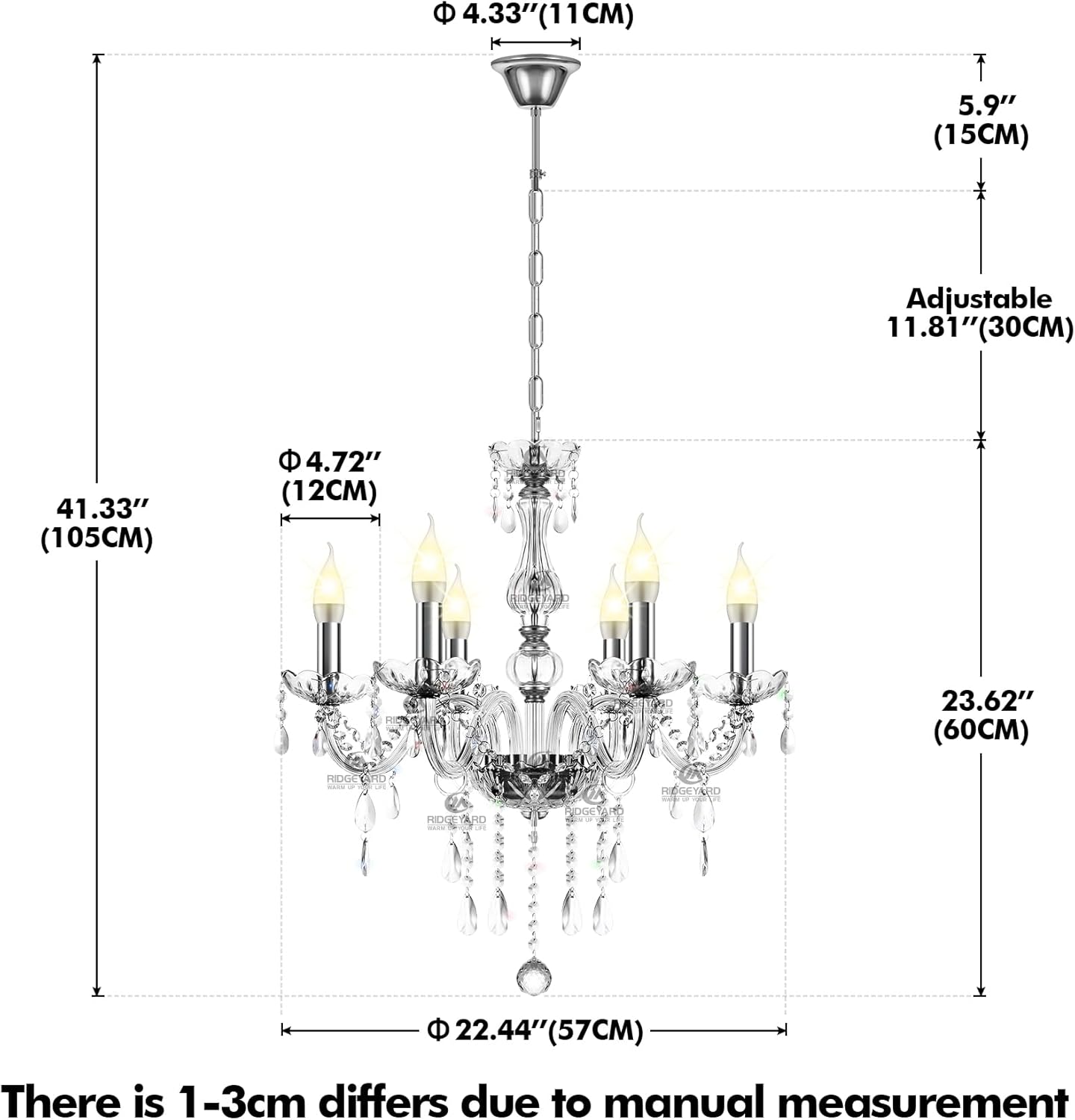 Ridgeyard 10 Luces Modernas Lujosas K9 Cristal Candelabro Lámpara Colgante Lámpara de Techo Salón Iluminación para Comedor Salón Dormitorio Entrada