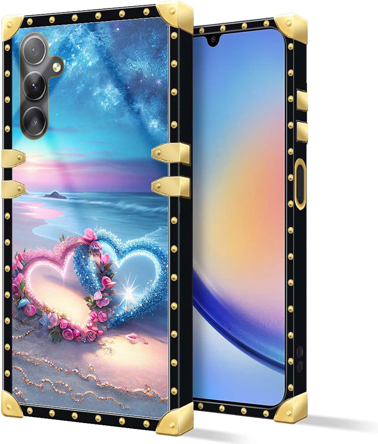 DAIZAG Funda compatible con Samsung Galaxy A14 5G Romántica Playa Parejas Love Phone Case Golden Square Soft TPU a prueba de golpes Funda protectora