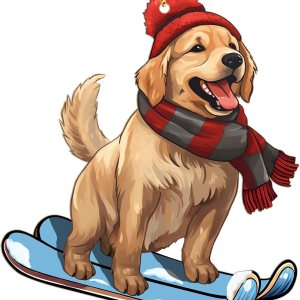 Bonito adorno de madera con estampado de perro, dorado retriever para decoración de árbol de Navidad, adorno colgante de perro de snowboard – Adorno Bonito adorno de madera con estampado de perro, dorado retriever para decoración de árbol de Navidad, adorno colgante de perro de snowboard – Adorno