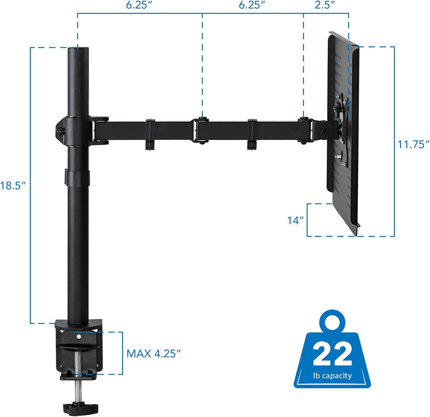 Mount-It! Soporte de escritorio para laptop, brazo de movimiento completo para laptop con bandeja ventilada, brazo de extensión ajustable de alta