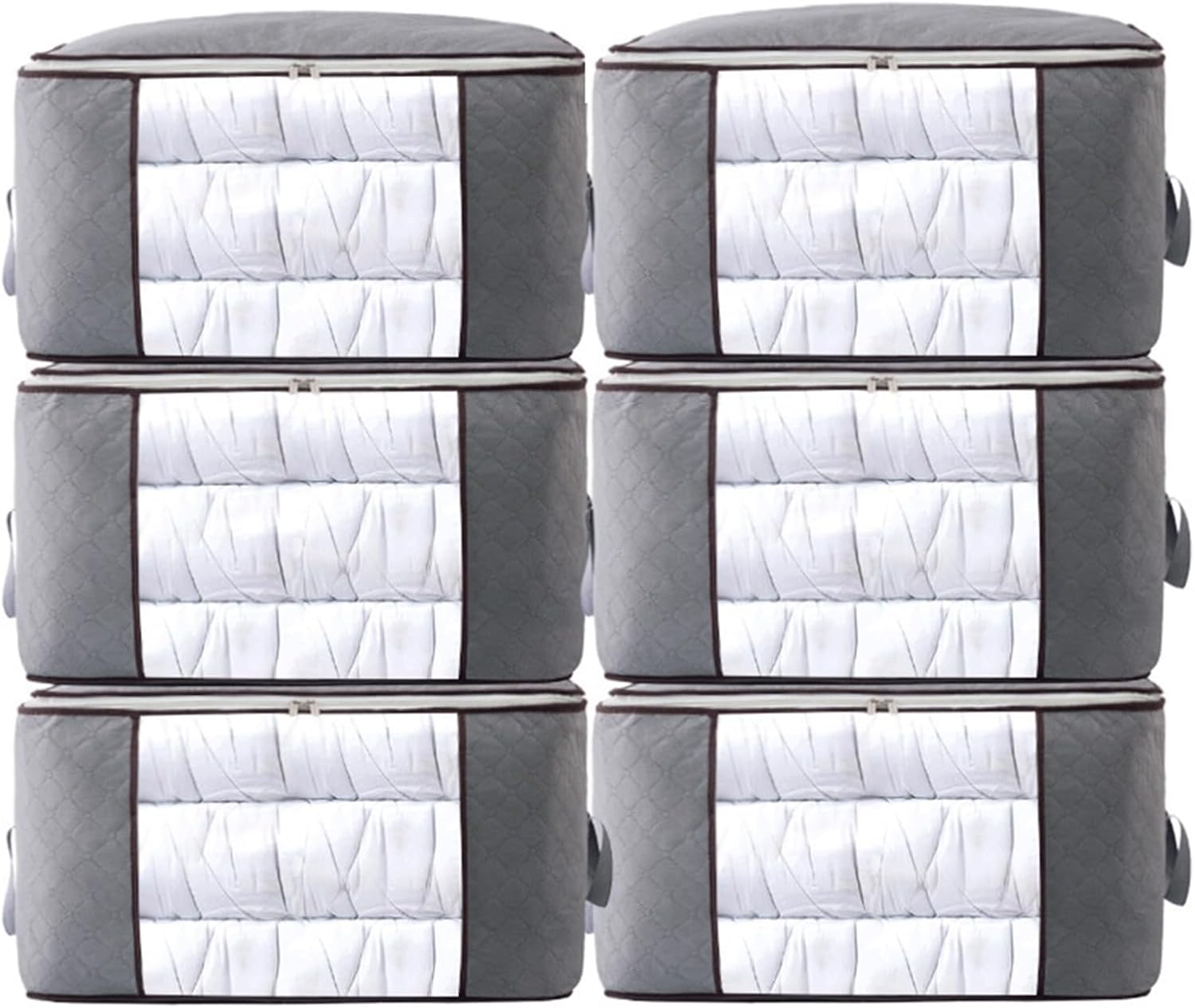 Paquete de 6 bolsas de almacenamiento de ropa, 90 L, organizadores plegables de gran capacidad con asas duraderas de cremallera para edredones,