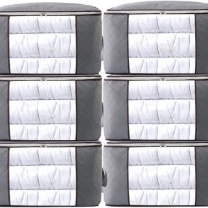Paquete de 6 bolsas de almacenamiento de ropa, 90 L, organizadores plegables de gran capacidad con asas duraderas de cremallera para edredones, Paquete de 6 bolsas de almacenamiento de ropa, 90 L, organizadores plegables de gran capacidad con asas duraderas de cremallera para edredones,