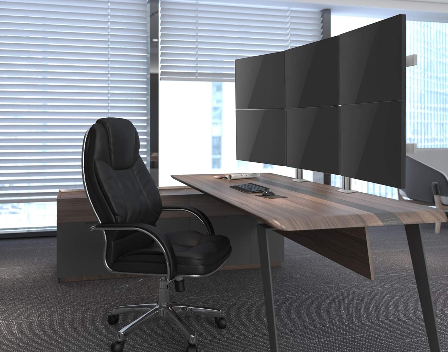 Stand Steady Configuración de escritorio para 6 monitores, soporte de monitor ajustable en altura resistente, brazo giratorio con base de