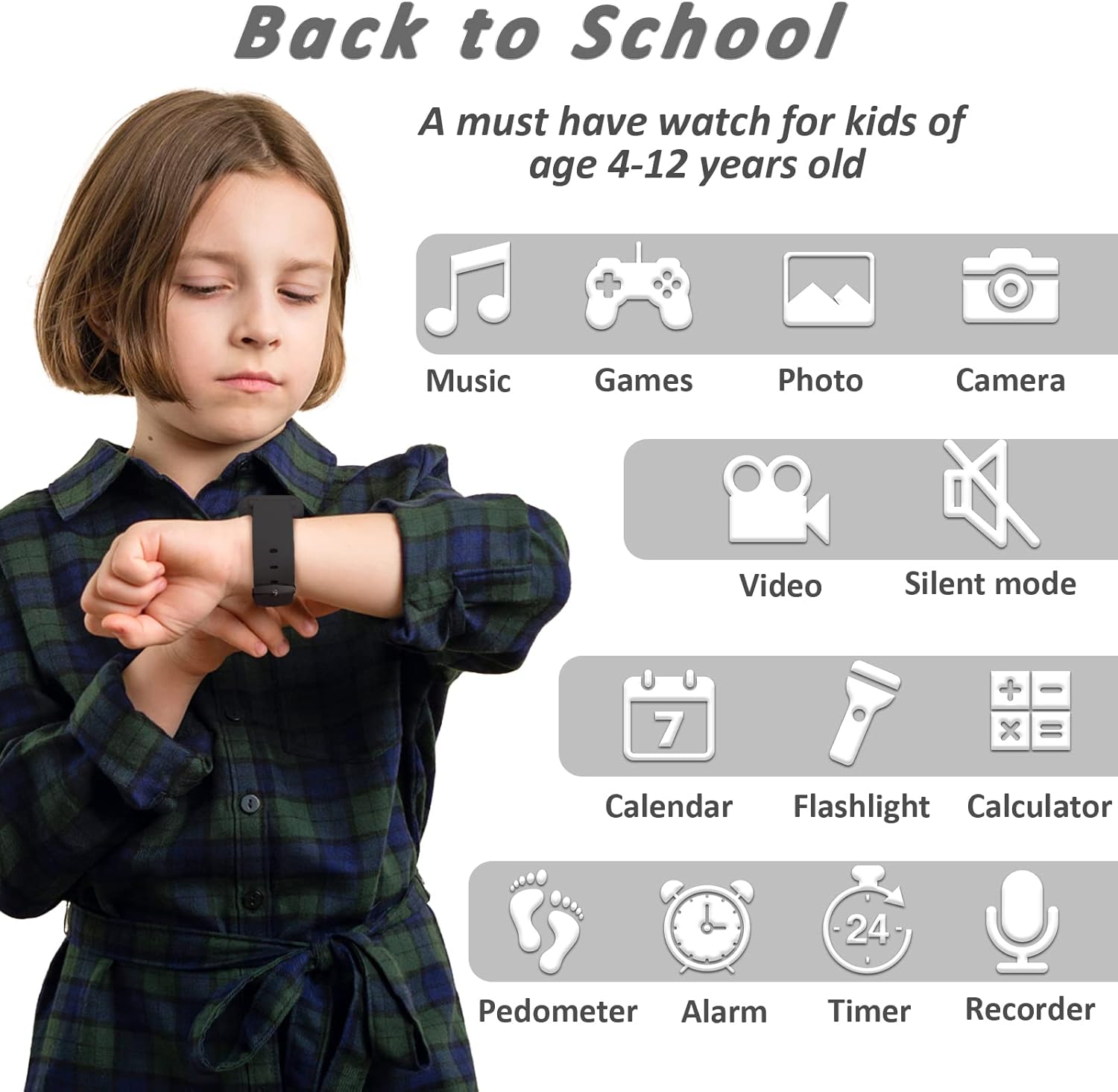 PTHTECHUS Reloj inteligente para niños  Reloj inteligente para niños y niñas con juego de música, reproductor de MP3, video HD, cámara selfie,