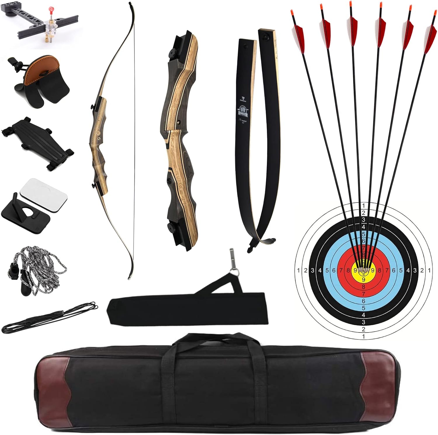 DEERACE Takedown – Juego de arco recurvo y flecha, 62 pulgadas, clásico arco de madera tradicional para adultos, jóvenes, principiantes, caza, tiro