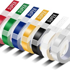 USUPERINK Paquete de 7 cintas adhesivas de plástico 3D compatibles con Dymo 3D de 0.354 in, 38 pulgadas x 9.8 ft, color blanco sobre USUPERINK Paquete de 7 cintas adhesivas de plástico 3D compatibles con Dymo 3D de 0.354 in, 38 pulgadas x 9.8 ft, color blanco sobre