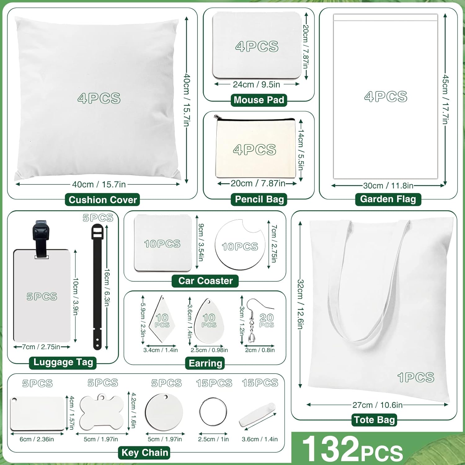 NEOACT Juego de 132 piezas en blanco de sublimación para adultos – Kit de manualidades de bricolaje