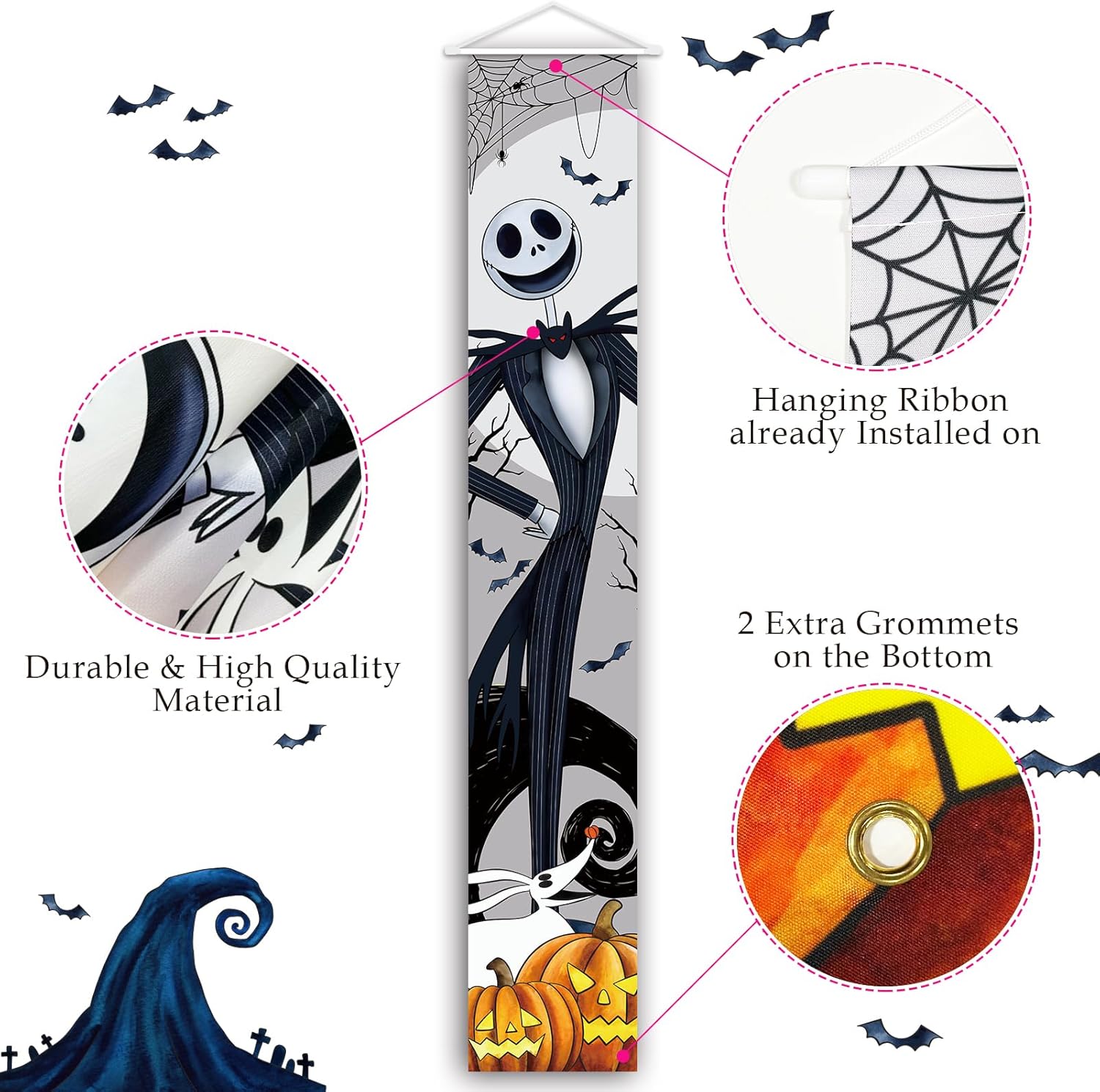 Cartel de Jack Sally Banners para porche, decoración de Halloween, Navidad, pesadilla, decoración de Halloween, pancarta de fiesta al aire libre
